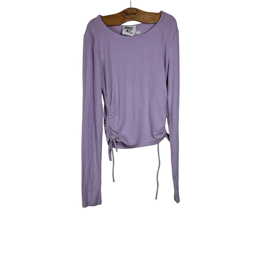 Princess Polly Lilac Ribbed Ruched Side Drawstring Long Sleeve Crop Top XS